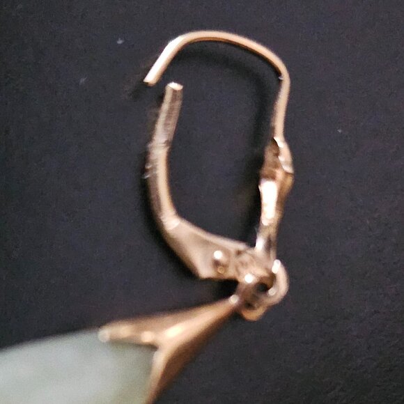 GORGEOUS LIGHT GREEN JADE TEARDROP EARRINGS SET IN 14K YELLOW GOLD - Picture 10 of 10